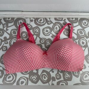Cacique Lane Bryant Pink White Wireless Simply Wire Free Tshirt Bra 44D